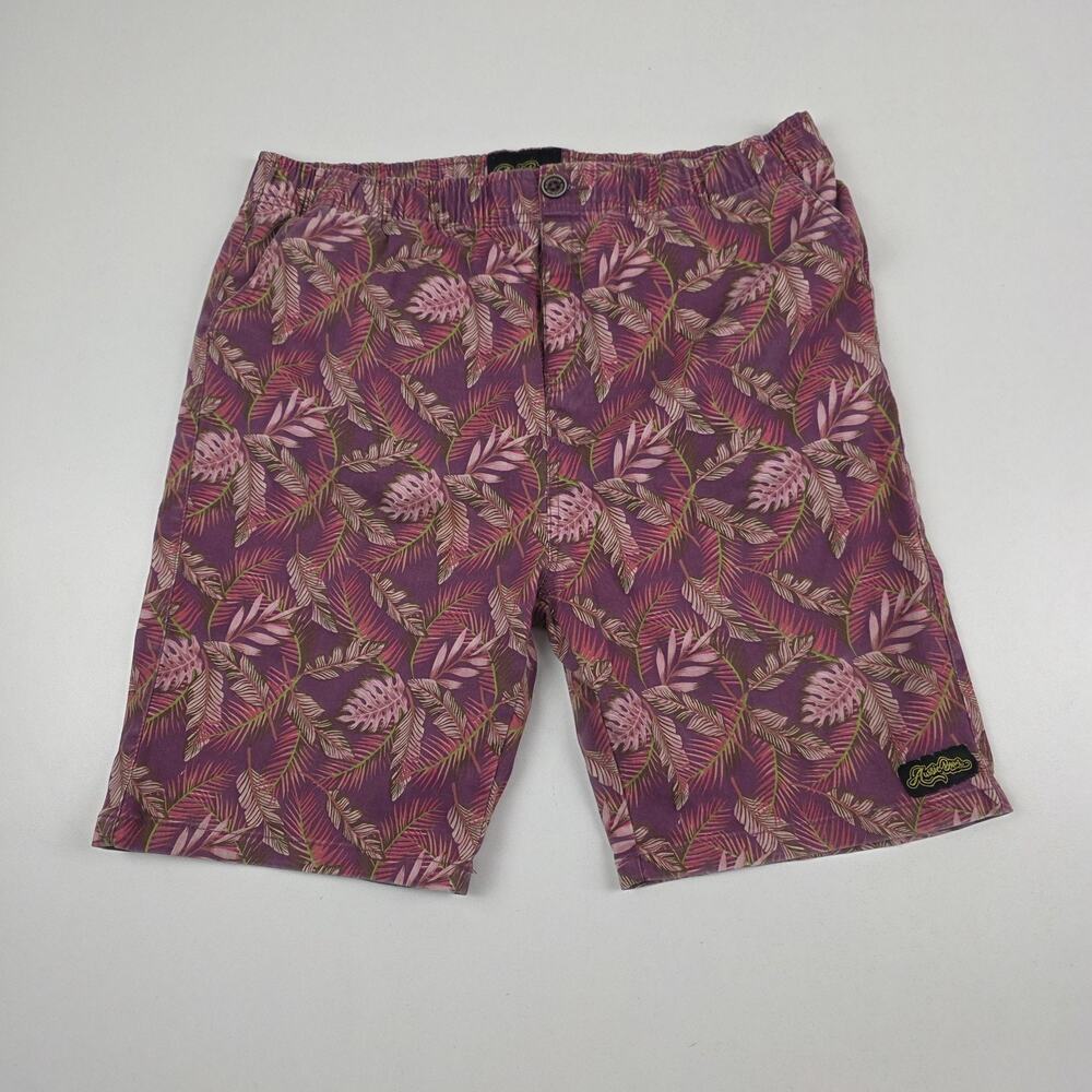 AussieBum Shorts Mens XL Purple Pink Tropical Leaf Elastic‎ Waist Stretch Casual